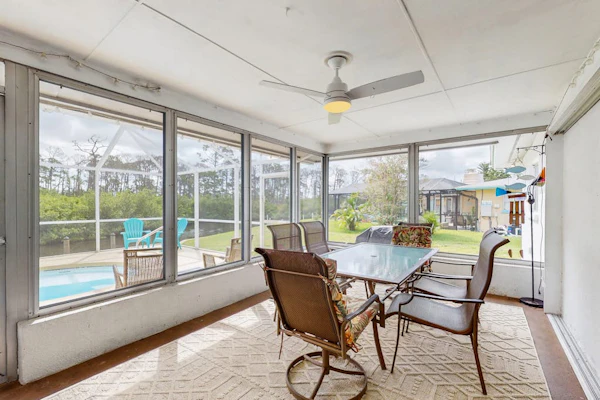 Waterfront & ground-floor home with free WiFi, dock, pool, & central AC