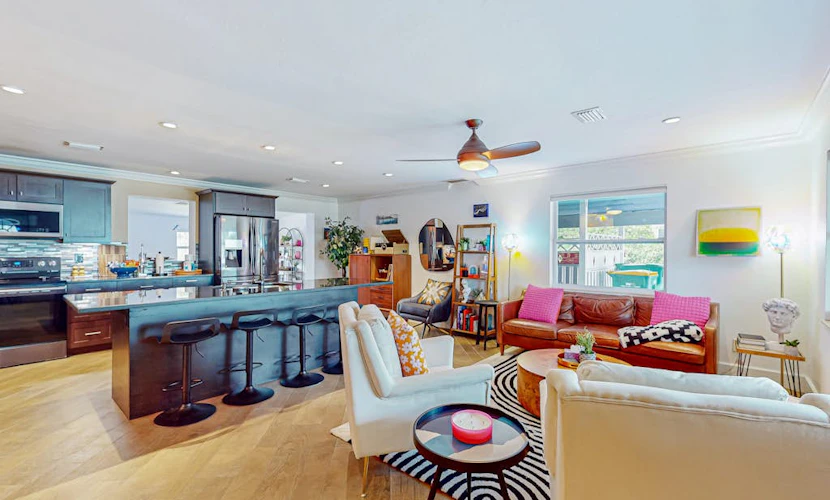 Updated home near beach/golf with private yard, firepit, & home office