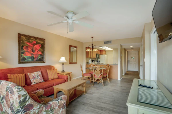 Water view condo with WiFi, screened balcony, pool, tennis, & on-site dining