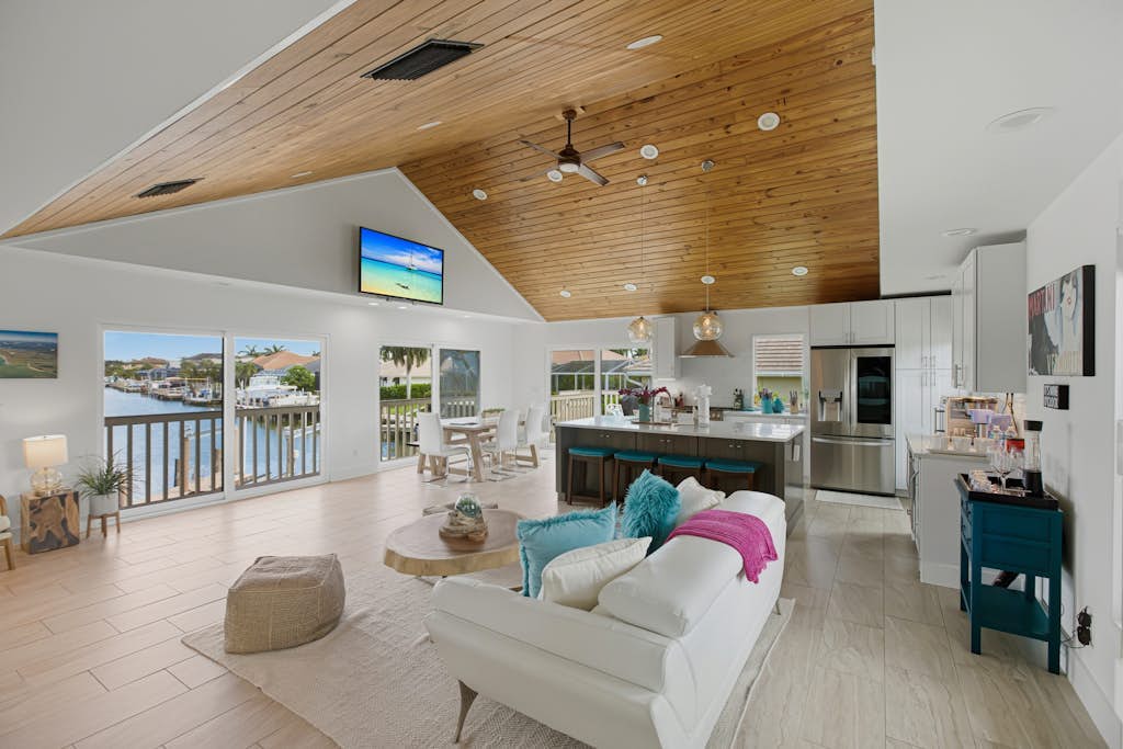 Stunning waterfront home, contemporary, family friendly, close to Gulf with pool