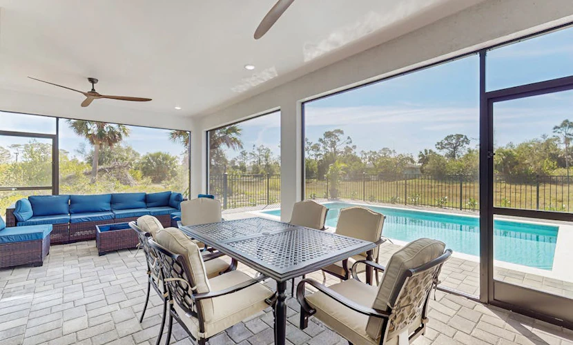 Well appointed new home with private pool, large yard, W/D & dog friendly