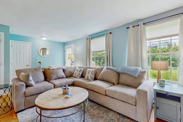 Home near beach & tennis/basketball court with firepit, grill, & patio
