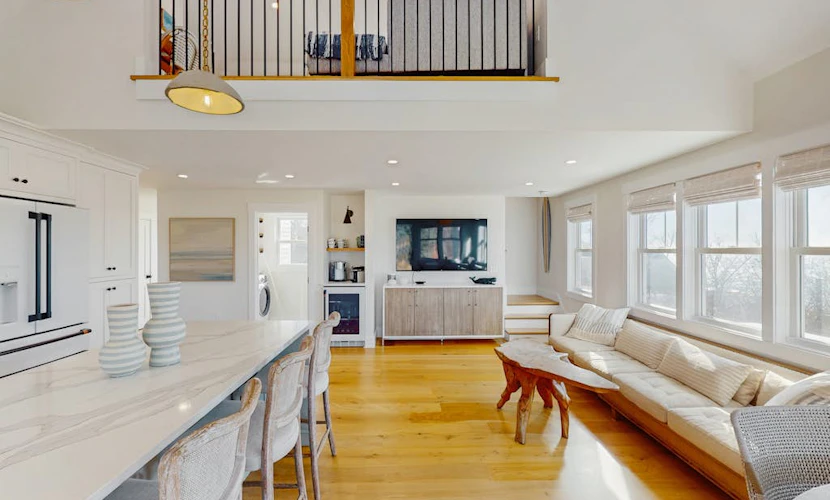 Newly built, bayview house steps from the beach with spacious deck, W/D & grill