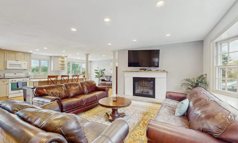 Peaceful waterfront home with private beach, marsh views, AC & spacious interior