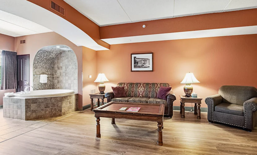 Serene river-view condo with in-room jetted tub & two fireplaces