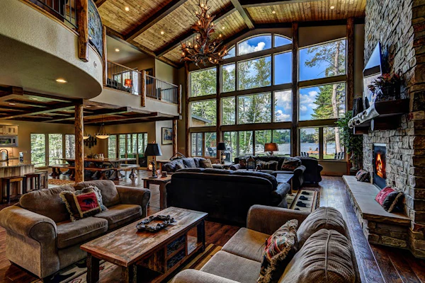 Plush lakefront lodge with private dock, high-speed WiFi, & game room