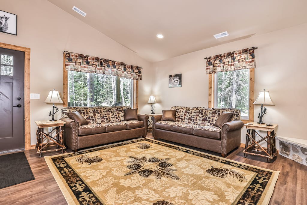 Stylish dog-friendly cabin with hot tub, fireplace, patio, grill, central AC, & W/D