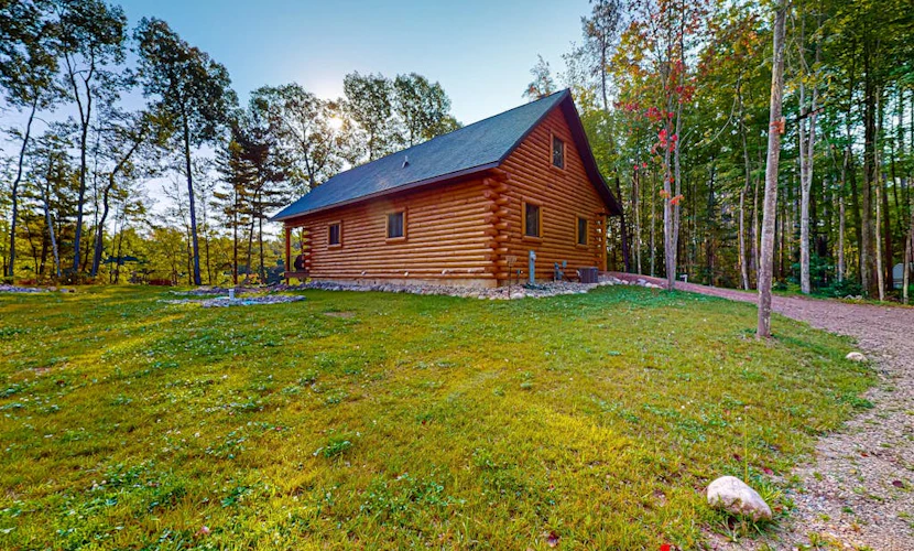 New dog-friendly cabin with river views, grill, modern interior, W/D, and AC