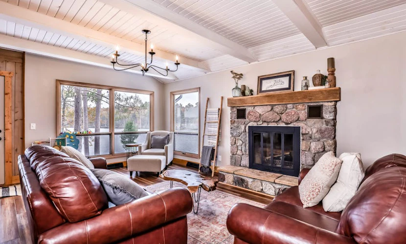 Lakefront home with private dock, deck, fireplace, firepit, canoe & paddleboat