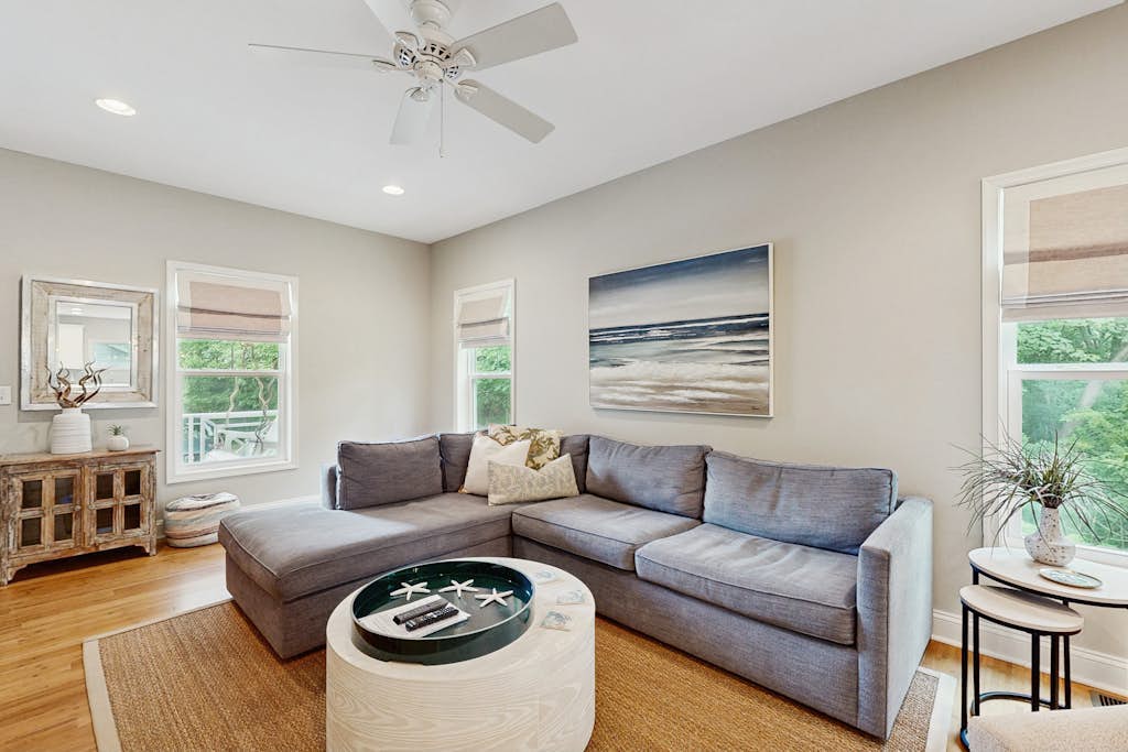 Town of Rehoboth Beach cottage with covered porch, deck, grill, AC, & W/D