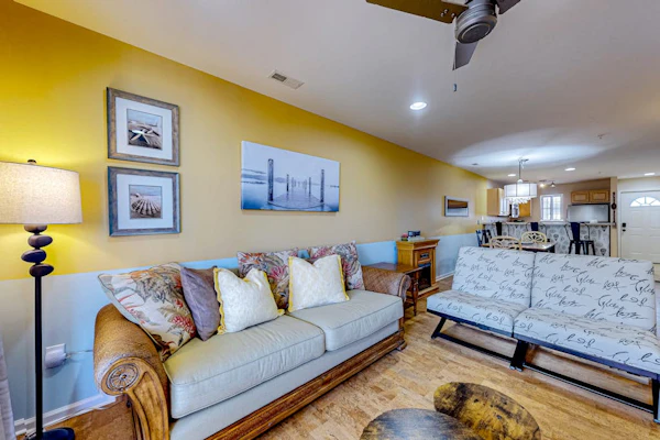 The Palms water-view condo near beach with outdoor pool, streaming, W/D, & AC