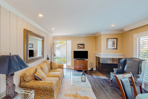 Mature palms shade your private patio at this Silverado condo, where wine country adventures start each morning. This ground-floor condo offers a corner fireplace (firewood not provided), stainless kitchen, and king suite for two. Step outside to the heated pool just across the way. Silverado Market & Bakery is a 2-minute walk; downtown Napa's 55+ tasting rooms are 10 minutes by car. Your wine country retreat balances resort comfort with easy access to everything Napa offers.