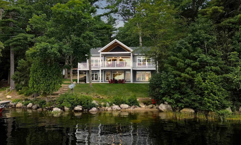 Elegant lakefront home near Bar Harbor & Acadia with modern kitchen, lake views