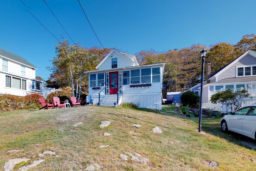 Ocean Point home, large porch, ocean view, water access