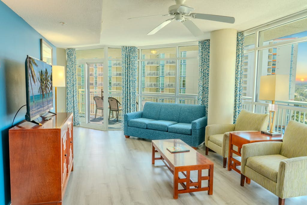 This ocean view vacation rental offers the perfect blend of location and relaxation. If you're looking for a getaway at one of Myrtle Beach's most sought-after resorts, your search ends here. Situated on the 7th floor of the Palmetto Building at the family-friendly Dunes Village Resort, this fully furnished condo is designed to comfortably accommodate up to 8 guests. With a king-sized bed, two queen-sized beds, and a sleeper sofa, it&rsquo;s the ideal spot for a relaxing stay with family or friends.
