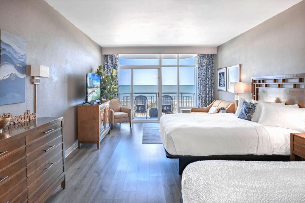 Take a look at this one of a kind oceanfront studio located on the third floor of the Dunes Village Resort. This beautifully refreshed space features two comfortable queen sized beds and can easily accommodate up to four guests, making it a perfect choice for your next beach escape. As of Spring 2026, the condo has been updated with fresh finishes and thoughtful upgrades, creating a bright and inviting atmosphere we are excited to share.