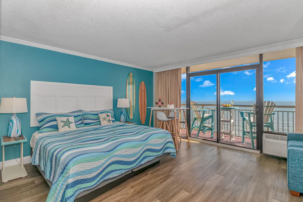 This is an absolutely incredible, completely renovated luxury romance suite located at the Caravelle Resort in Myrtle Beach, SC. The search for your next vacation stops here! Check out this 14th-floor, direct oceanfront studio apartment. The condo is fully furnished, and the layout accommodates 2-3 guests.