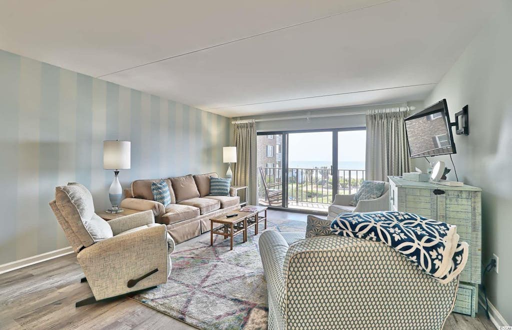 The search for your next vacation stops here! Check out this 3rd floor, 2 bedroom, 2 bathroom apartment in Myrtle Beach, SC. This condo is conveniently located along the Golden Mile of Myrtle Beach; arguably the most highly sought-after area of Myrtle Beach! Our condo is less than a 10 minute drive to the Myrtle Beach International Airport, Top Golf, and many other tourist attractions. This apartment offers gorgeous oceanfront views, beach access directly across the street from the complex, outdoor pool, spacious living area, oversized balcony, and so much more!