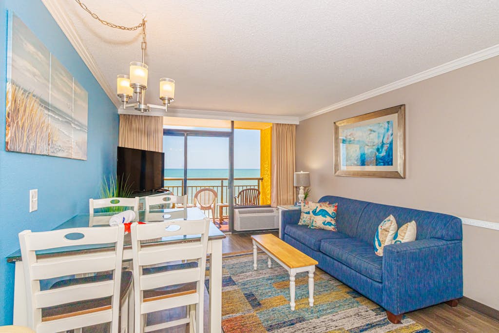Welcome to your Atlantic escape! Located on the 10th floor of the iconic Caravelle Resort, where the oceanfront views are absolutely outstanding, this fully refreshed 1-bedroom condo pairs panoramic, postcard-level vistas with all the modern essentials travelers actually want. Whether you're chasing an epic sunrise from your private balcony, working remotely with high-speed Wi-Fi, or waking up to walk right out of the building directly onto the sand, this is your perfect coastal landing pad.

​The space features updated, modern coastal furnishings, crisp decor, and upgraded Roku Smart TVs in both the bedroom and the living room so you can stream all your favorite shows. With 2 double beds and a double-size pull-down Murphy bed, it comfortably accommodates families, couples, or small groups of up to 6 guests without feeling crowded.