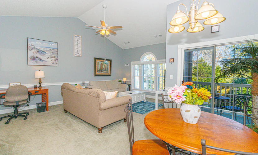 The search for your next vacation stops here! Check out this top floor, 1 bedroom, 1.5 bathroom apartment in Myrtle Beach, SC. This condo is conveniently located less than 2 miles off of Highway 501 and Highway 31 (the two main highways in the area) and within minutes of multiple award winning golf courses! Our condo is less than a 10 minute drive to the Myrtle Beach International Airport, Top Golf, the beach, and many other tourist attractions. This apartment offers gorgeous views of the golf course!