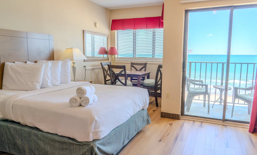 Your next vacation starts here! Step into this charming 4th-floor, direct oceanfront studio at The Palace Resort in Myrtle Beach. Fully furnished for your comfort, it features 1 queen-size bed and 1 queen sleeper sofa, providing the perfect space for up to 4 guests to unwind and relax by the sea.