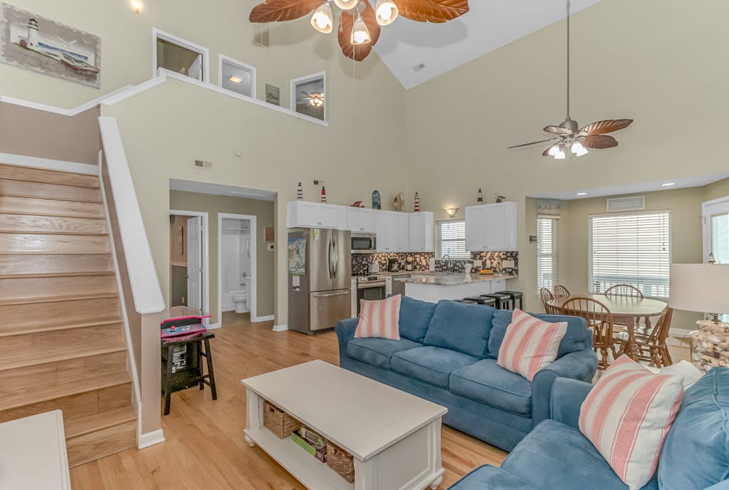 Unwind and relax at this cozy 4 bedroom, 2 bath beach house located in Ocean Lakes here in Myrtle Beach, SC. This house is fully furnished and features 1 king sized bed, 2 queen sized beds, 2 single bunk beds, a sleeper sofa, and will comfortably accommodate up to 12 guests! 1076 is located within Ocean Lakes Campground, a prime vacation spot! This house is just a few blocks from the beach and a short walk or ride to many restaurants, shopping and entertainment.