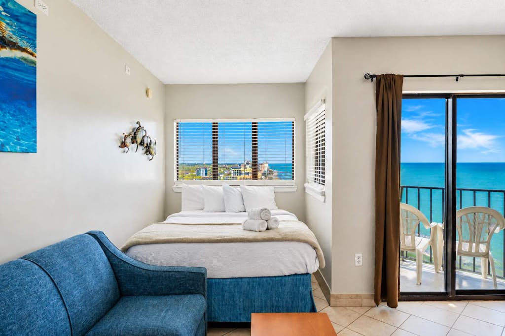 This incredible suite delivers stunning northern facing views of the Atlantic and a stay that truly stands out. If you have been searching for the perfect beach getaway, this is it. Welcome to this beautifully updated 22nd floor ocean view one bedroom condo, thoughtfully designed to comfortably accommodate up to 4 guests with a layout that feels both open and functional.
