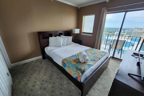 What a view! If you're looking for an incredible vacation rental on the beach, this 20th-floor apartment at the Palace Resort will not disappoint.
This is a 2 bed, 2 baths, fully furnished apartment located at The Palace Resort in Myrtle Beach, SC. Sitting atop the 20th floor, this unit offers 2 private balconies that boast endless Northern views of the Atlantic Ocean. The skyline view of Myrtle Beach at night is breathtaking!
