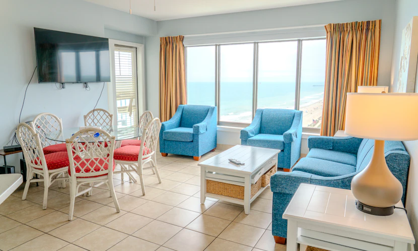 This is an incredible 2-bedroom condo located at the Palace Resort in Myrtle Beach, SC. The search for your next vacation stops here! Check out this 14th floor, ocean view, 2-bedroom apartment. The condo is fully furnished with 1 queen bed, 2 twin size beds, a sleeper sofa, and will comfortably accommodate 6 guests.