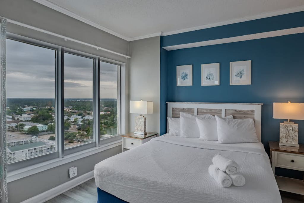 The search for your next vacation stops here! Check out this completely renovated, 2-bedroom apartment at The Palace Resort in Myrtle Beach. This ocean view condo sits on the 21st floor and is fully furnished with 1 queen size bed and 2 full size beds. The layout of this rental will comfortably accommodate 6 guests.