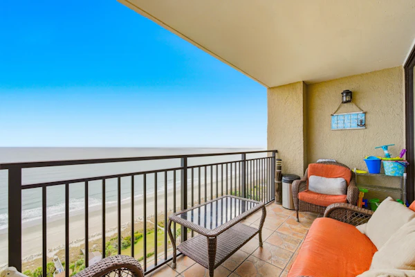 Step into a serene escape where every detail is designed for relaxation and comfort. This stunning 1-bedroom, 1-bathroom oceanfront condo at Ocean Forest Plaza offers breathtaking views that stretch across the horizon and can be enjoyed from nearly every corner of the space. With a full floor-to-ceiling glass wall in the living room, the sliding doors open onto your private balcony, inviting the soothing sounds of the waves and the fresh ocean breeze inside.