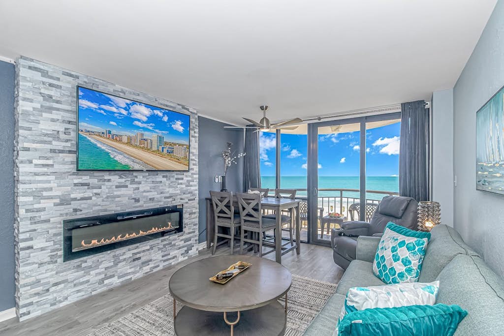 If you are looking for a beachy vacation rental with an incredible view, your search ends here. This newly renovated, direct oceanfront 1-bedroom suite is located on the 5th floor of the Meridian Plaza Resort in Myrtle Beach, SC. Conveniently close to everything along the Grand Strand, the Meridian is the perfect place to stay.

This one-bedroom apartment has several unique features. Guests will enjoy 2 full-size beds in the bedroom, 1 full bathroom, an oceanfront living room with endless views, a full kitchen with plenty of cabinet space, and so much more.