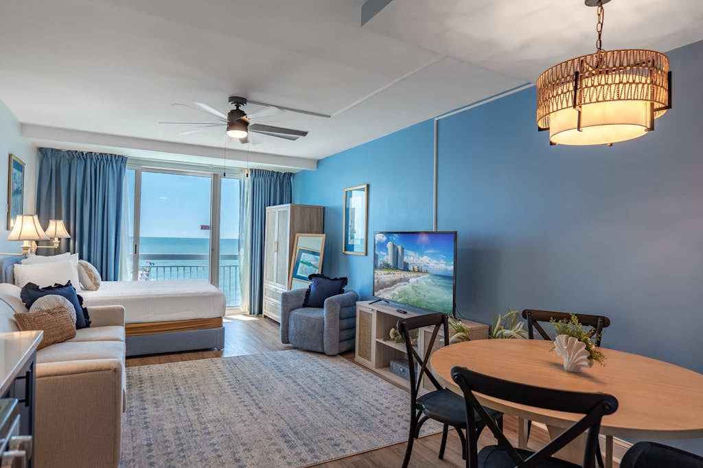 Discover your perfect oceanfront getaway at the iconic Yachtsman Resort South Tower. Set on the 7th floor, this beautifully updated studio places you just steps from the energy of the Myrtle Beach Boardwalk and the historic 14th Avenue Pier.  With wide open views of the Atlantic and a layout designed for comfort, this space offers the ideal mix of relaxation and convenience for your next beach trip.
