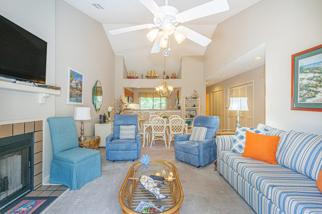 Welcome to our bright, beautifully maintained 2-bedroom, 2-bath condo tucked away in the tranquil St. James Place section of Kingston Plantation. This second-floor retreat offers a warm and inviting space that feels like a true home away from home, just a quick 5-minute stroll from the sandy shores. Step out onto the private balcony that overlooks a peaceful terrace. This is an ideal spot to sip your morning coffee, unwind with a good book, or relax after a sun-soaked day by the ocean. With a thoughtful layout and flexible sleeping arrangements, this condo comfortably hosts up to 8 guests, featuring a king-sized bed, queen-sized bed, twin trundle (twin on top and a pull-out twin below), and a sleeper sofa.