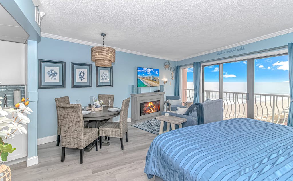 Discover your next getaway at this stunning oceanfront one bedroom at The Caravelle Resort in the landmark, St. Clements building. The historic "Pink Building" has a most unique shape offering a wide open floor plan with stunning views from the floor to ceiling windows and your private 19' balcony where the sunsets are a favorite. Through out you will enjoy a crisp clean, newly furnished space designed for relaxing and enjoying "The Golden Mile", the best Myrtle Beach has to offer.