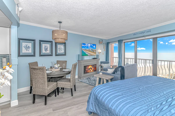 Discover your next getaway at this stunning oceanfront one bedroom at The Caravelle Resort in the landmark, St. Clements building. The historic "Pink Building" has a most unique shape offering a wide open floor plan with stunning views from the floor to ceiling windows and your private 19' balcony where the sunsets are a favorite. Through out you will enjoy a crisp clean, newly furnished space designed for relaxing and enjoying "The Golden Mile", the best Myrtle Beach has to offer.