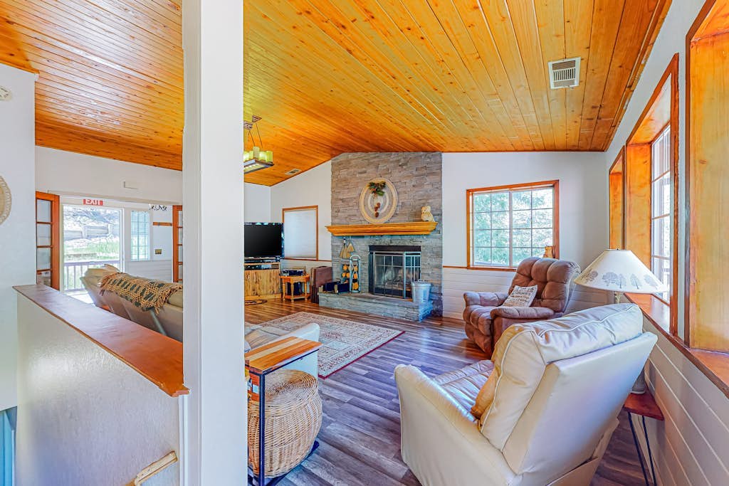 Dog-friendly water-view home near Lake Gregory with game room, fireplace, grill