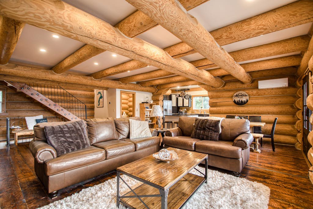 Modern, peaceful log cabin in the woods with incredible lake & mountain views