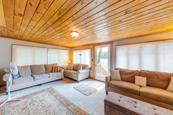 Lakefront cabin with private dock, wood stove, firepit, deck, & grill - 1 dog ok