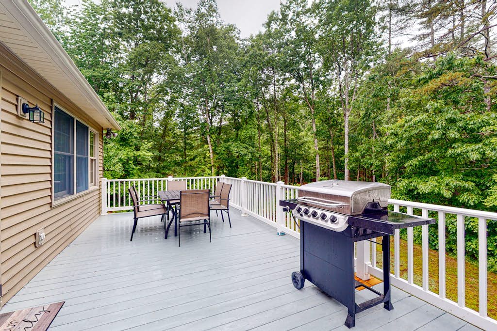 Waterfront home with a fireplace, grill, deck, washer/dryer, & AC - dog-friendly