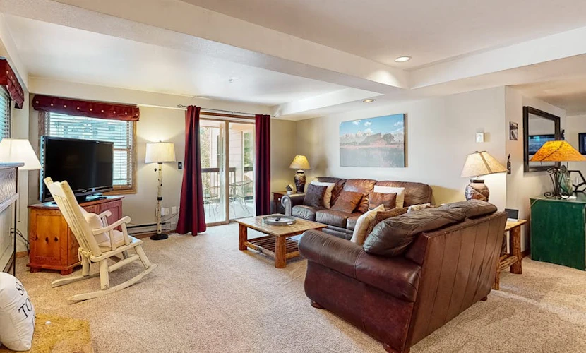 Private corner condo with ski area views near the base, balcony, & pool