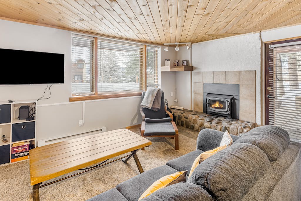 Ski-view condo with a wood fireplace & hot tub - walk to the gondola