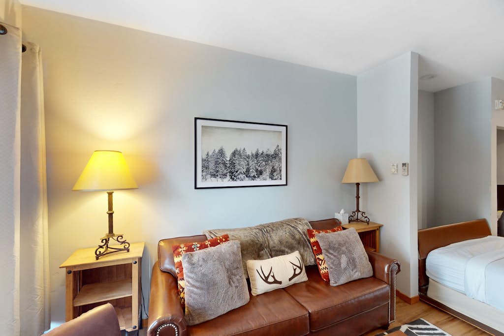 Stunning ski studio with pool, hot tub, firepit & mountain views - walk to lifts