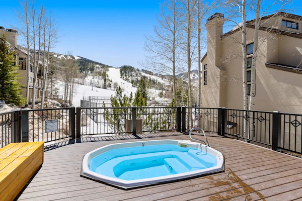 Modern retreat with wood-burning fireplace, hot tub access, and grill