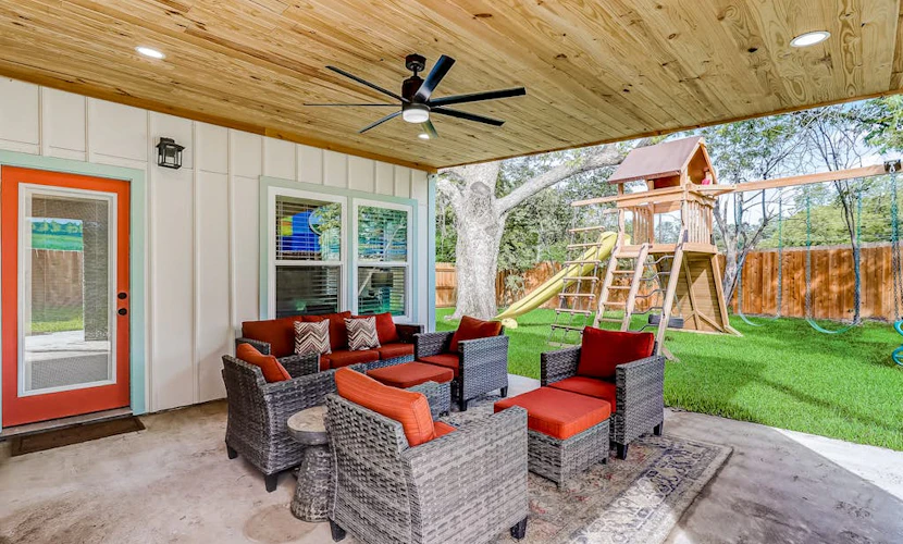 Downtown 2-story home with enclosed backyard, patio, pool, playground, W/D, AC