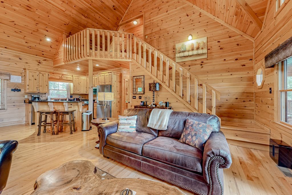 Secluded mtn-view cabin with private hot tub, fireplaces, firepit, grill, deck
