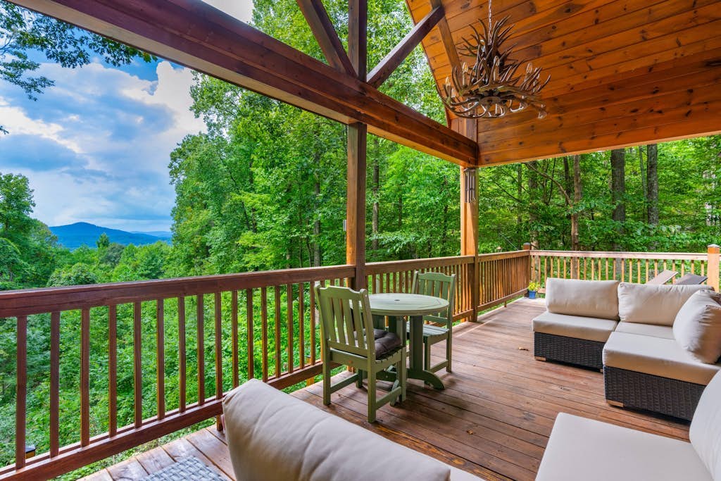 Secluded mtn-view cabin with private hot tub, fireplaces, firepit, grill, deck