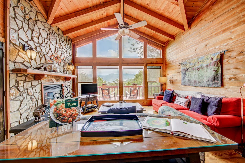 Inviting cabin w/ mountain views, private indoor hot tub, gas grill, & deck