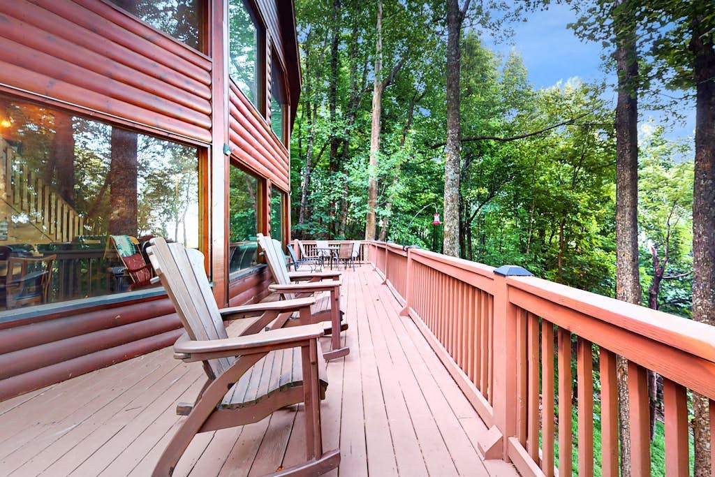 Inviting forest cabin with pool access & picture windows