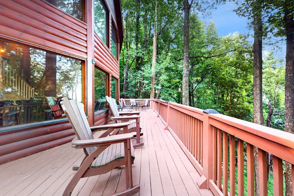 Inviting forest cabin with pool access & picture windows